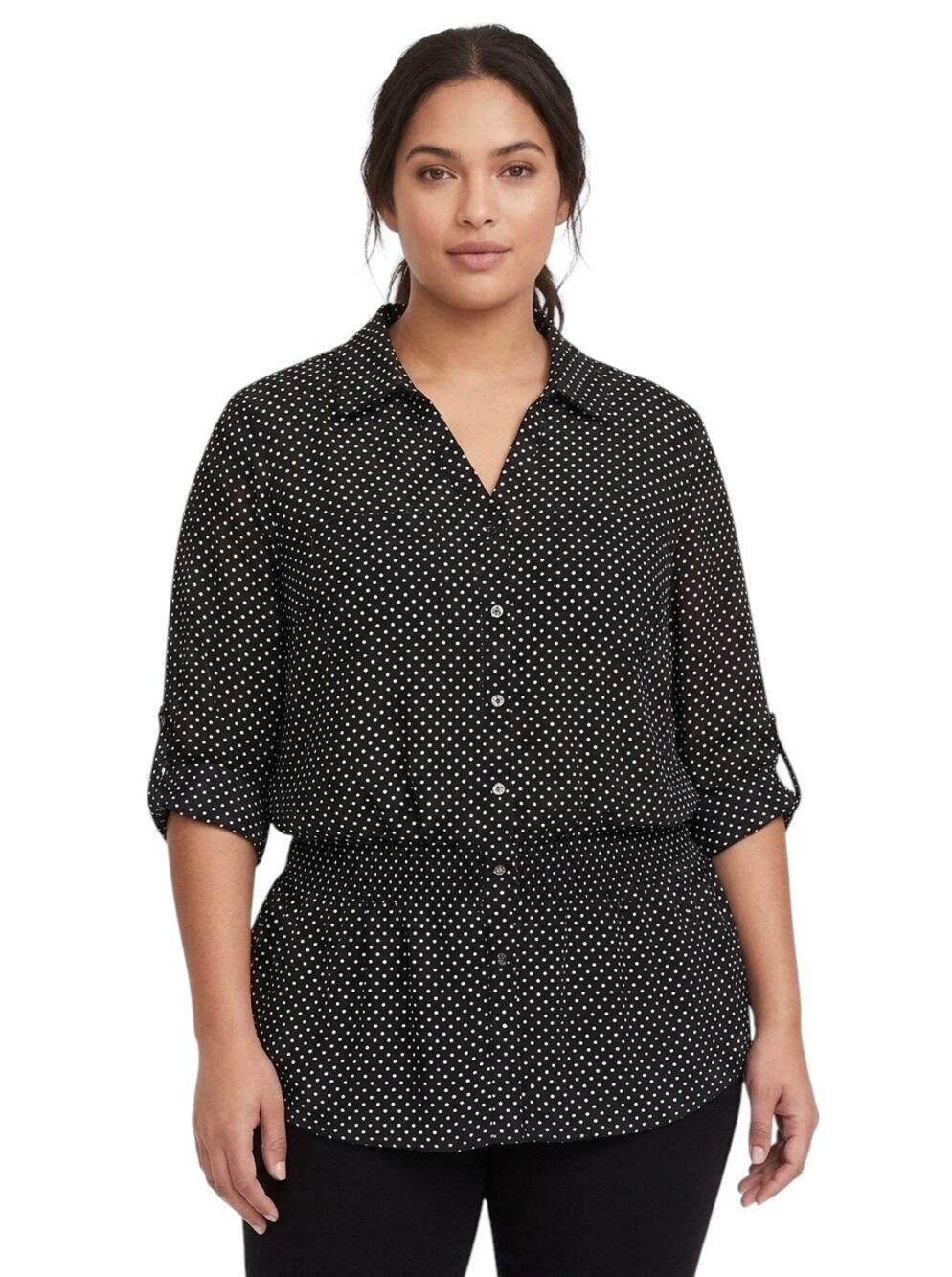 Notations Woman Plus Size button front polka dot peplum blouse women's 3X